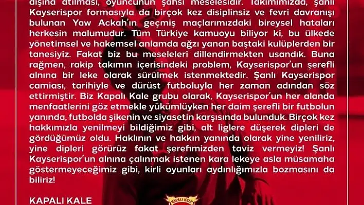 Kapalı Kale'den sert tepki: Şerefimizden taviz vermeyiz