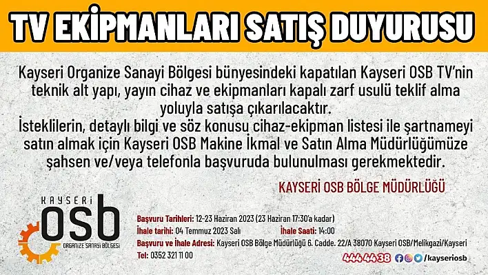 Ekipmanlar satışa çıkarılıyor...