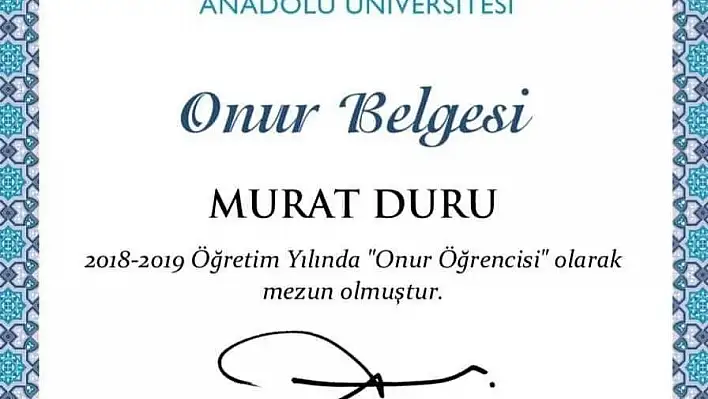 Kaymakam Duru 2. Üniversiteyi Onur Belgesi Alarak Bitirdi
