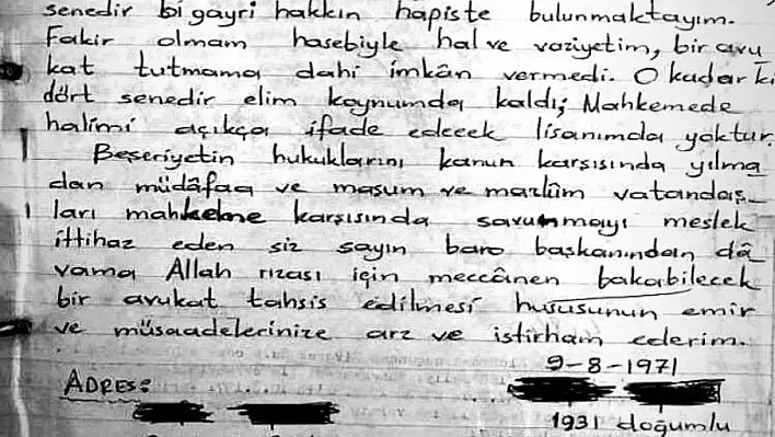 Kayseri Barosu'nun paylaştığı 49 yıllık mektup büyük beğeni topladı