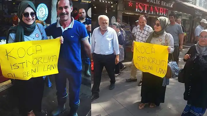  Kayseri'de oldu! Bir kadın 'Koca istiyorum al beni' pankartı ile yürüdü