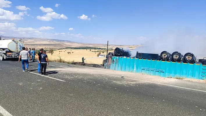 Kayseri'de önüne ölü domuz çıkan tır devrildi! Sürücü atlayarak kurtuldu