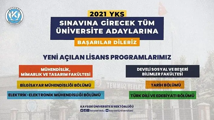 Kayseri Üniversitesi'nde yeni açılan lisans programları öğrenci alımına başlıyor