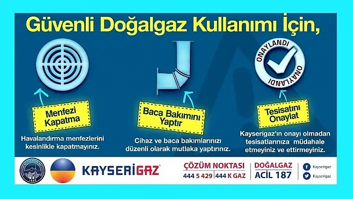 Kayserigaz'dan, güvenli doğalgaz kullanım uyarıları