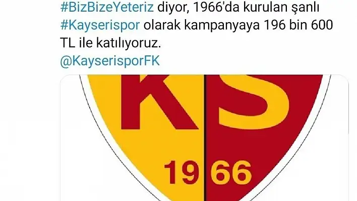 Kayserispor'dan Milli Dayanışma Kampanyası'na destek