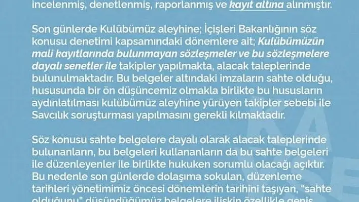 Kayserispor Kulübü'nden sahte senet uyarısı