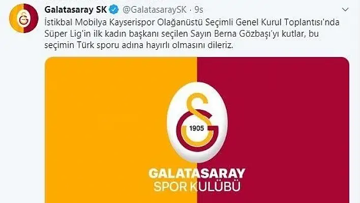 Kayserispor Kulüp Başkanı Berna Gözbaşı'ya tebrik yağıyor
