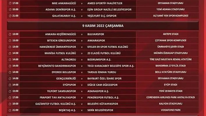 Kupa maçı 10 Kasım'da