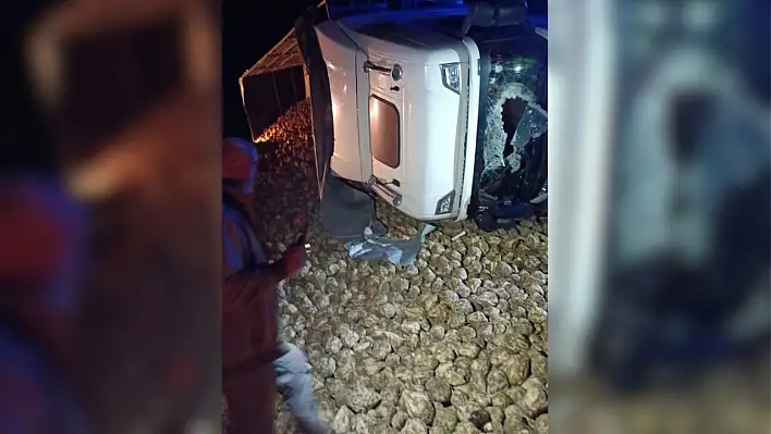 Kontrolden çıkan TIR devrildi