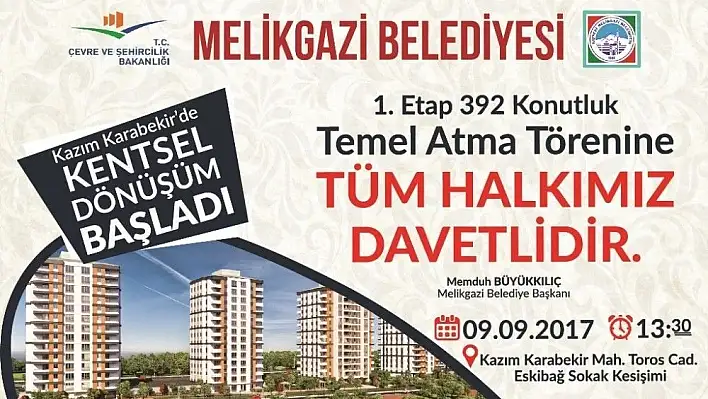 Melikgazi Belediyesi 396 dairelik konutun temelini atacak