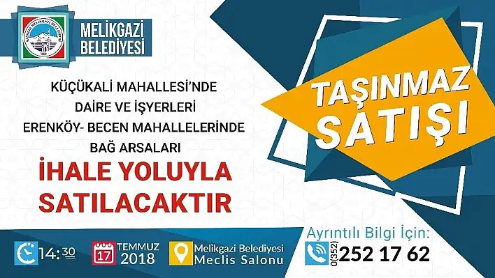 Melikgazi Belediyesi 32 taşınmazı ihale yoluyla satacak
