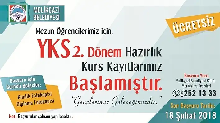 Melikgazi Belediyesi YKS 2. dönem kurs kayıtları başladı