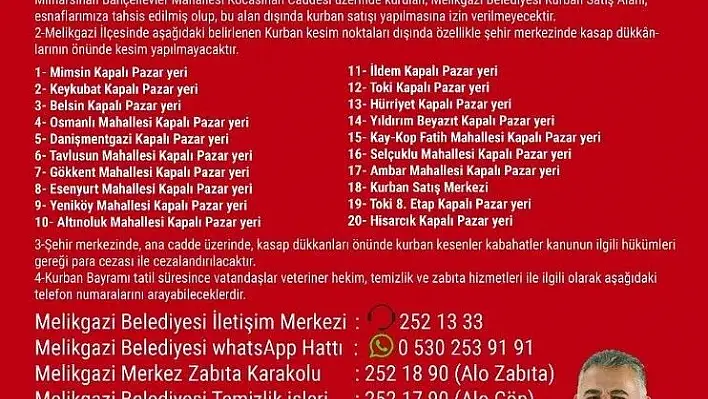 Melikgazi'de kurban kesim yerleri bayrama hazır
