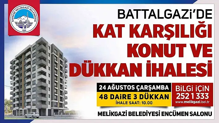 Melikgazi'den Battalgazi'de kat karşılığı konut ve dükkan ihalesi