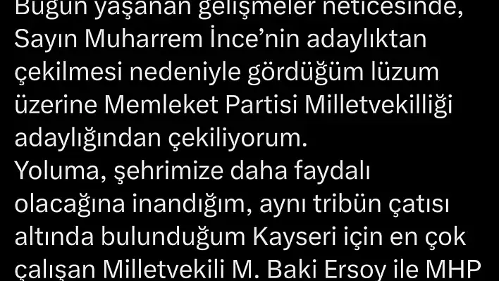 Bakın hangi isim milletvekiliği adaylığından çekildi?