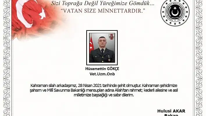 Akar'dan Pençe-Yıldırım Harekatı şehidine başsağlığı mesajı