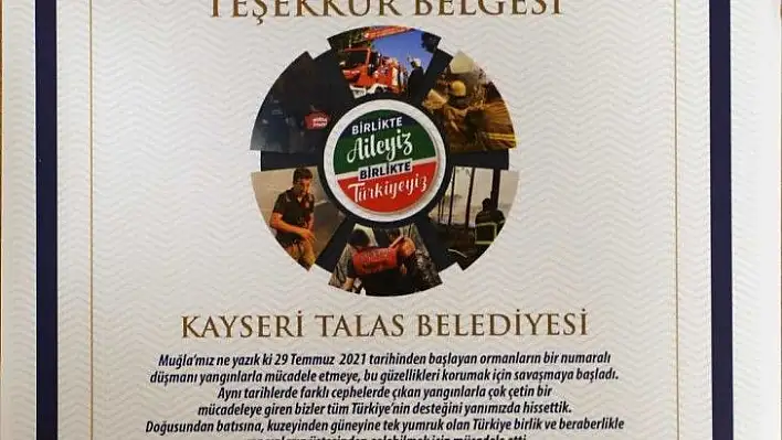 Muğla'dan, Talas'a teşekkür!