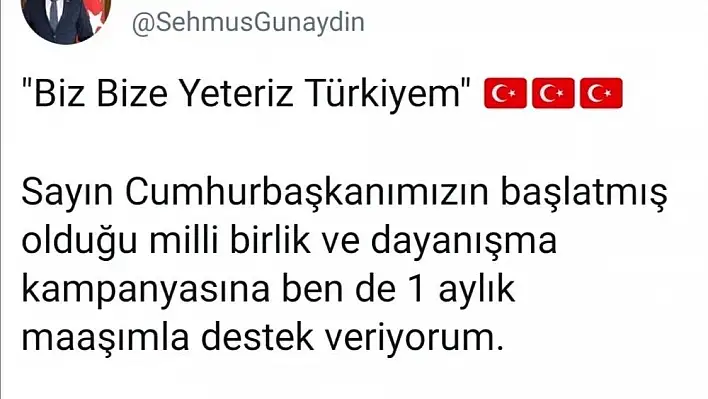 Vali Günaydın da Milli Dayanışma Kampanyası'na destek verdi