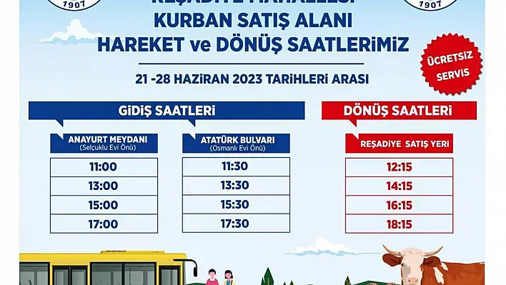 O belediyeden kurban satış alanına ücretsiz servis...