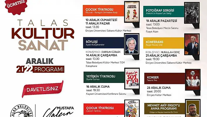 Talas'ta Aralık ayı dolu dolu geçecek