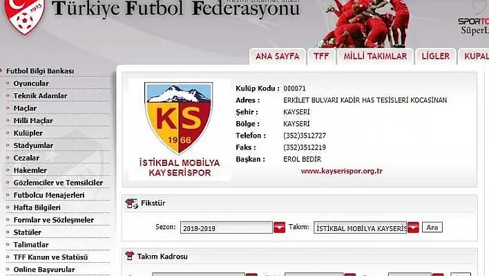 TFF, Kayserispor'un ismini güncelledi