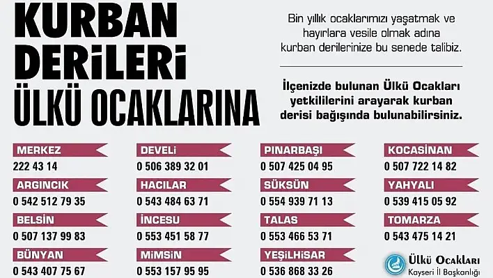 Ülkü Ocakları İl Başkanı Volkan Çolak: 'Kurban derilerinizi Türk milleti için var olan Ülkü Ocakları'na bağışlayın'
