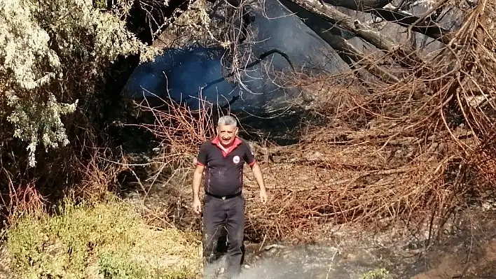 Yeşilhisar'da çıkan yangında ağaçlar kül oldu