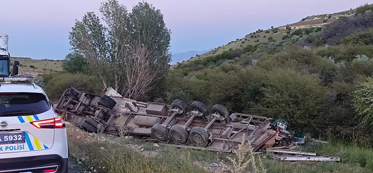 Ekmek yüklü TIR şarampole devrildi