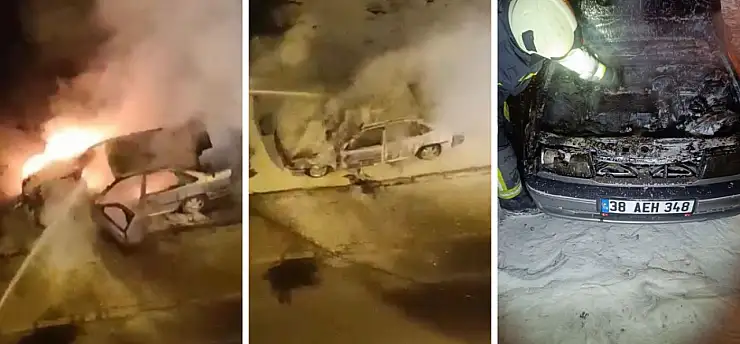 Kayseri'de korkutan görüntü! Otomobil alev alev yandı
