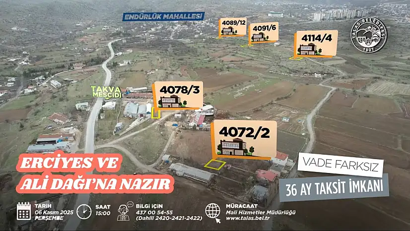 Kayseri'de vade farksız 36 aya kadar taksitle villa parselleri satılıyor