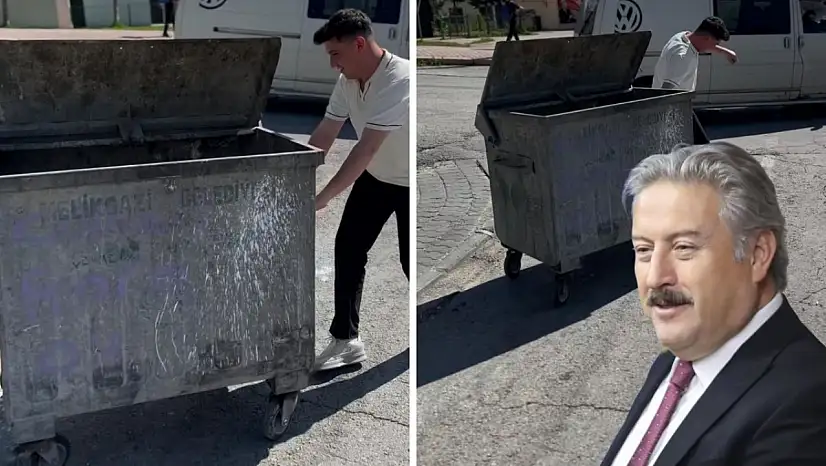 Melikgazi Belediyesi'nin çöp konteynerini götürdü! Videosuna Başkan'dan yorum geldi