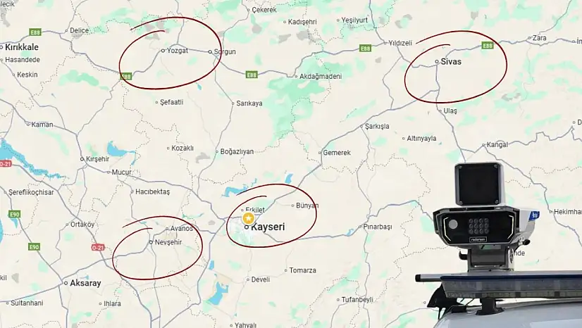 Nevşehir, Sivas, Yozgat! Kayseri'den giderken kaç radar var?