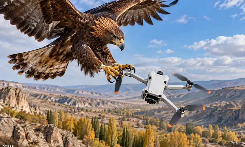 Kayseri'de Drone'a kartal saldırısı