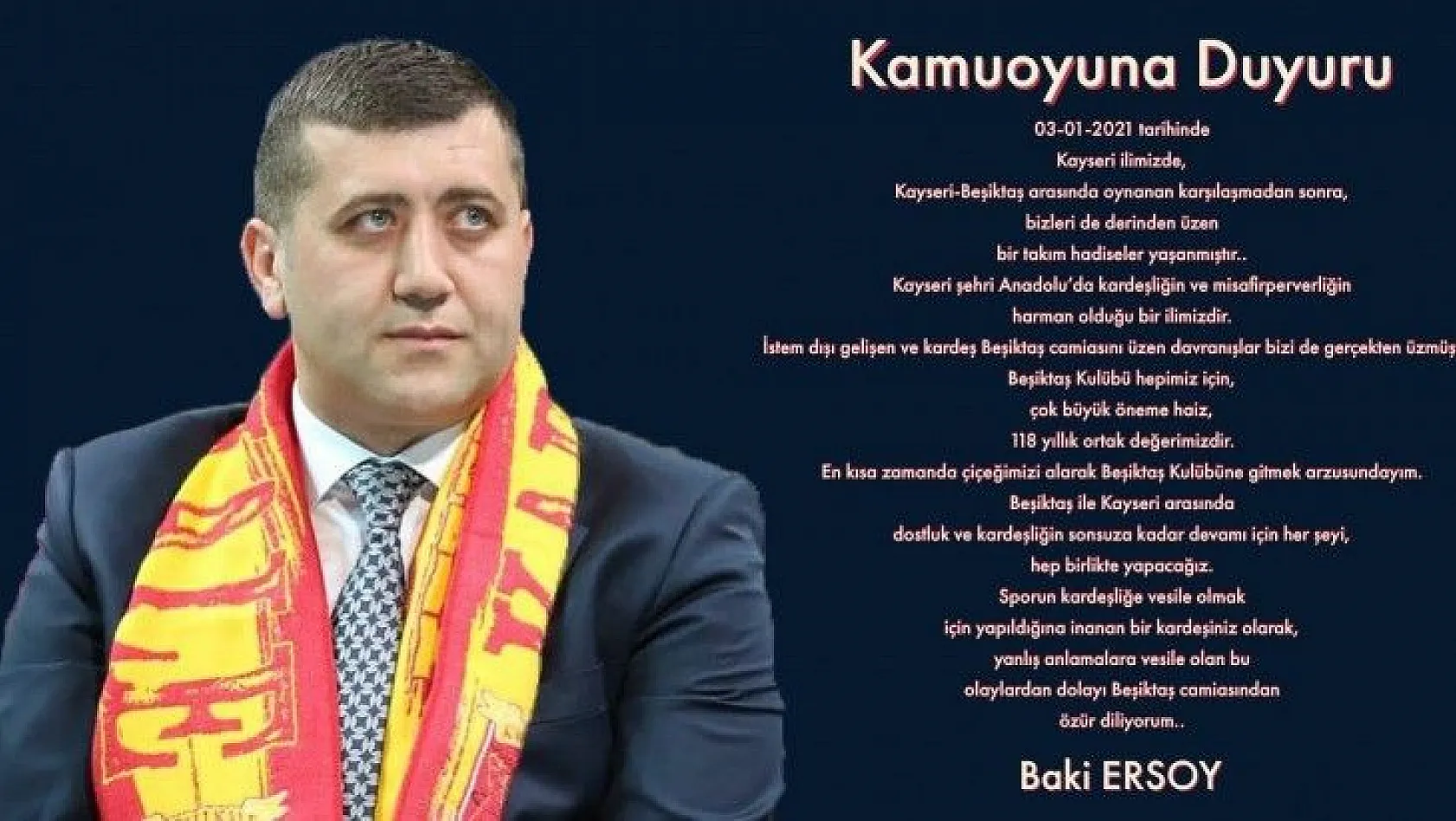 Baki Ersoy Beşiktaş'tan özür diledi