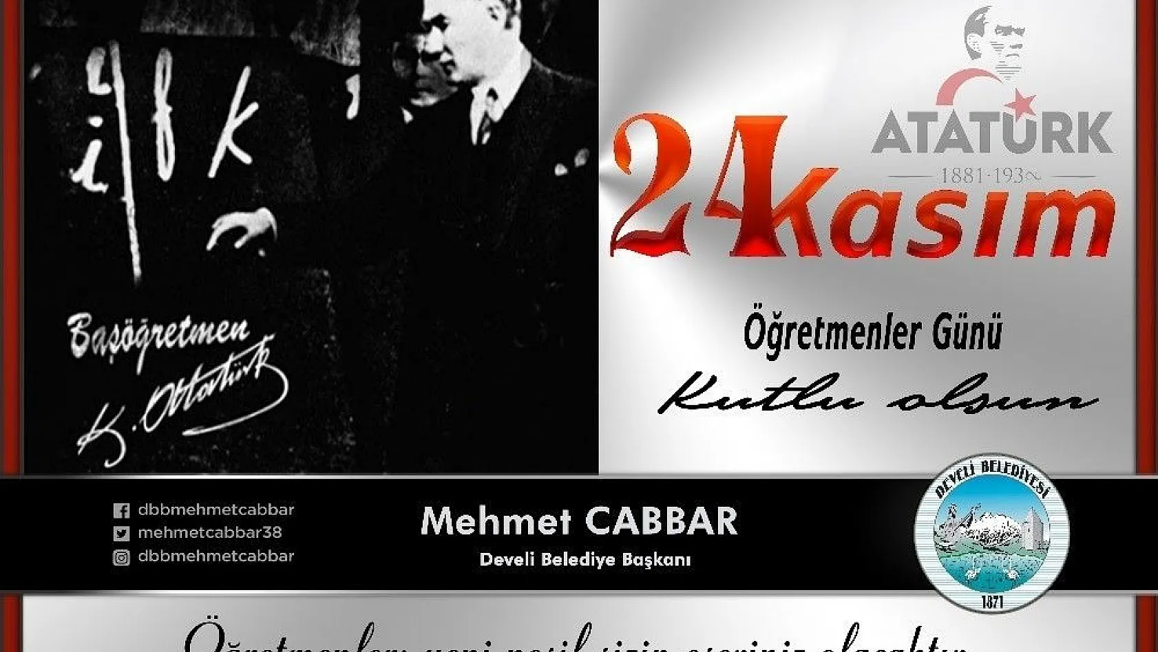 Başkan Mehmet Cabbar'dan 24 Kasım Öğretmenler Günü mesajı
