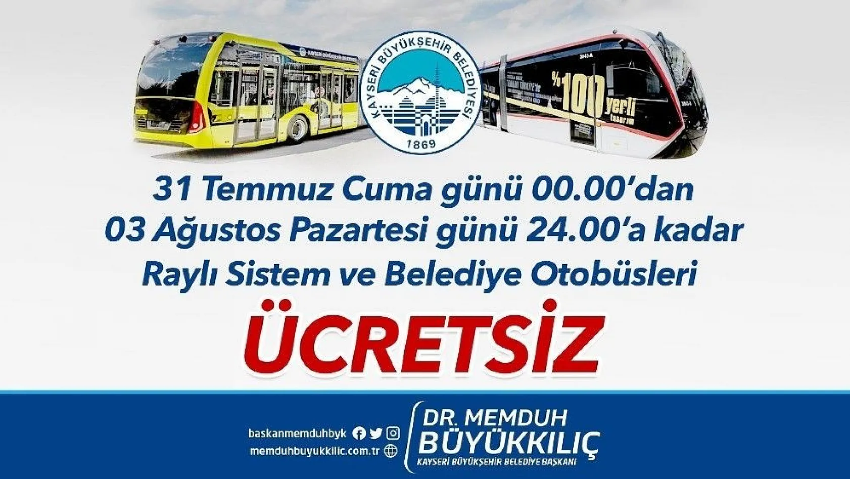 Bayramda belediye otobüsleri ve tramvaylar ücretsiz