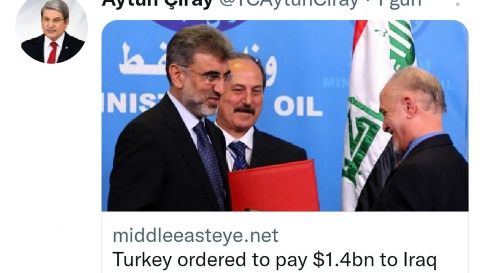 İYİ Partili vekil duyurdu: Türkiye, Irak'a 1,4 milyar dolar ödemeye mahkum edildi