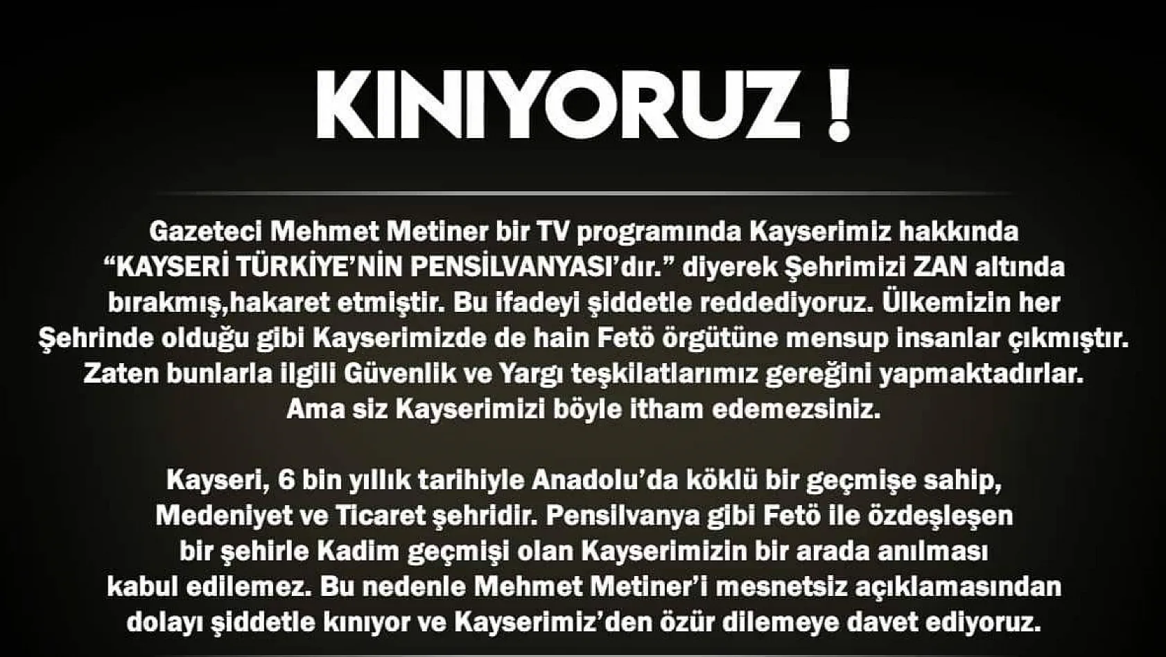 KAYFED'den AK Partili Metiner tepkisi:Kınıyoruz, özür dilemelidir 