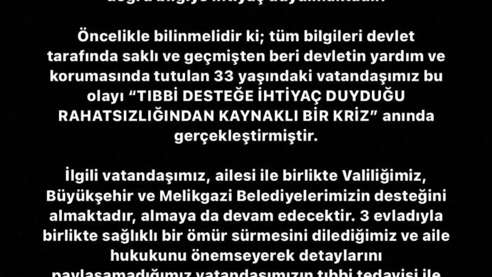 Kayseri Büyükşehir Belediyesinden kendine zarar veren şahıs ile ilgili açıklama