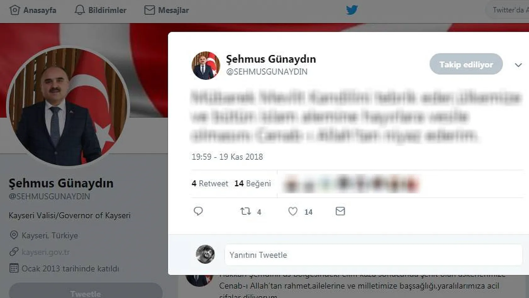 Kayseri'nin yeni Valisi ilk tweetini attı