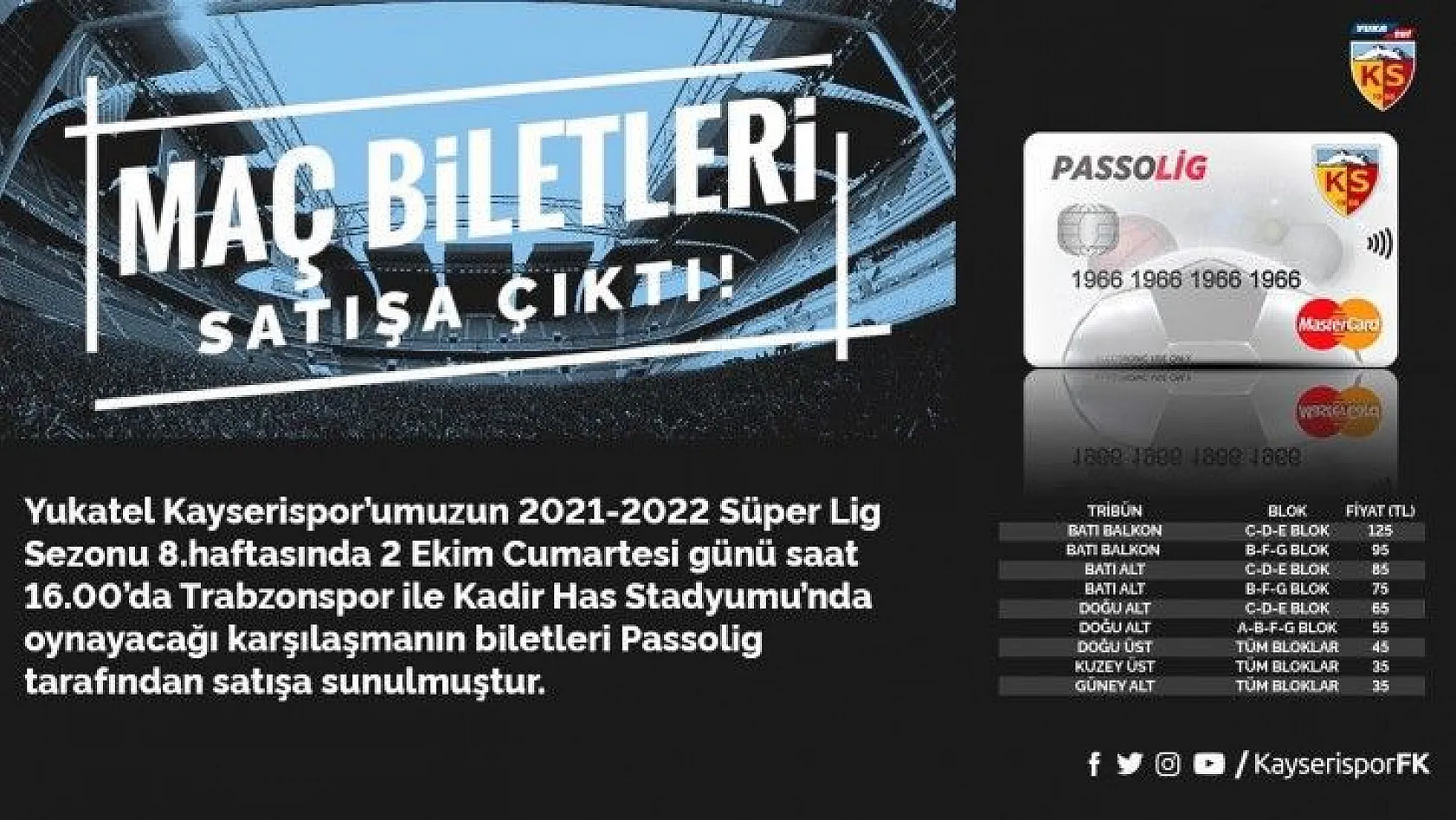 Kayserispor - Trabzonspor maçı biletleri satışa çıktı