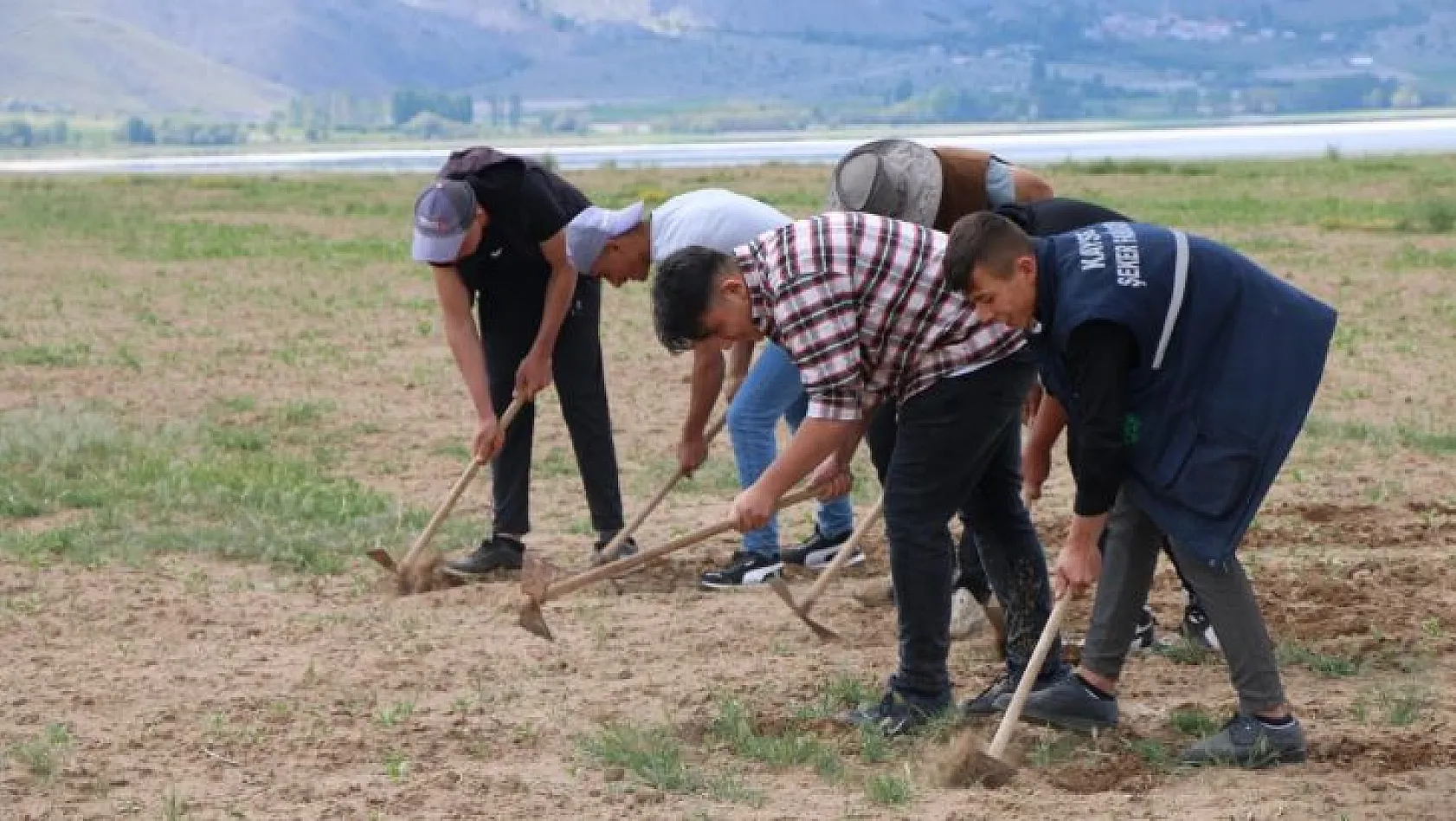 Öğrenciler tarlada çiftçilik yapıyor
