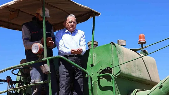 Başkan Büyükkılıç, Bünyan'da biçerdöver kullanarak, aspir hasadı yaptı