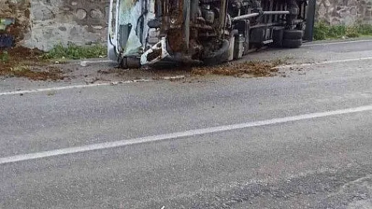 Kamyon istinat duvarına çarptı