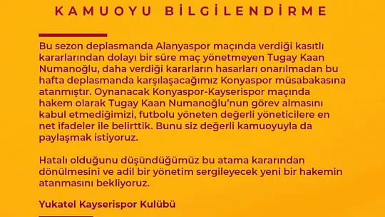 Kayserispor'dan büyük tepki geldi