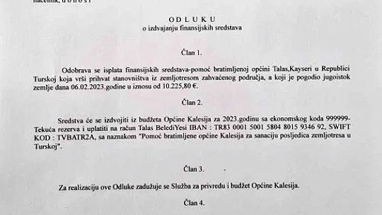 Kardeş Şehir 'Kalesija'dan 10 bin Euroluk destek