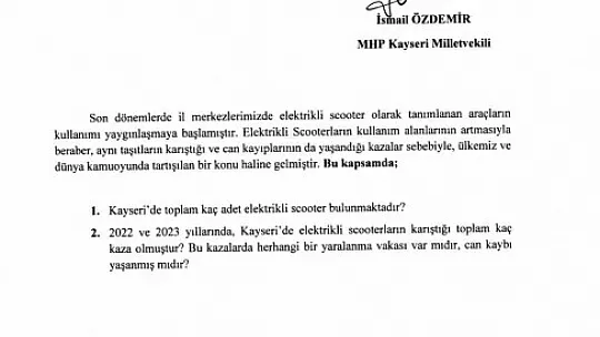 Kayseri'de işletme izni verilen bin 598 skuter var