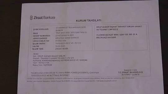Grup Avenir'dan AFAD'a 2,5 milyon TL destek!