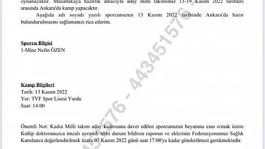 Özen'e milli davet