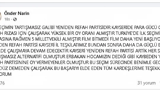Yeniden Refah'ın adayı konuştu: Film daha bitmedi, yeni başlıyor…